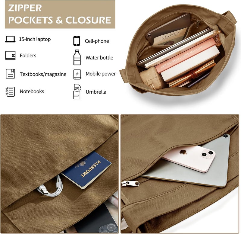 KALIDI FANCY FOREST KALIDI Canvas Tote Bag Large Hobo Crossbody Shoulder Handbag Zipper Messenger Bag for Women or Men Casual College Work - Image 5